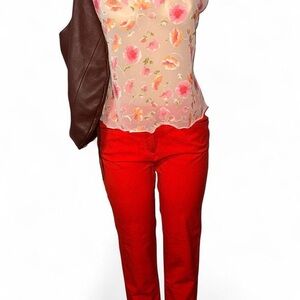 🍊 Oscar de la Renta Pink and Orange Floral Tank Top✨